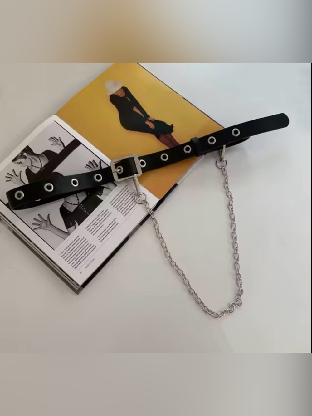 Leather Belt Bag with Chain - Black Mini Bag - Picture 2 of 10